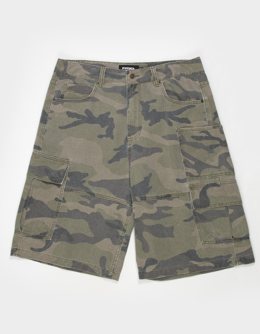 RSQ Mens Baggy Twill Cargo Jorts - CAMO KHAKI