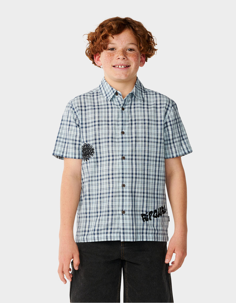 RIP CURL Surf Shack Plaid Boys Short Sleeve Shirt - BLUE COMBO