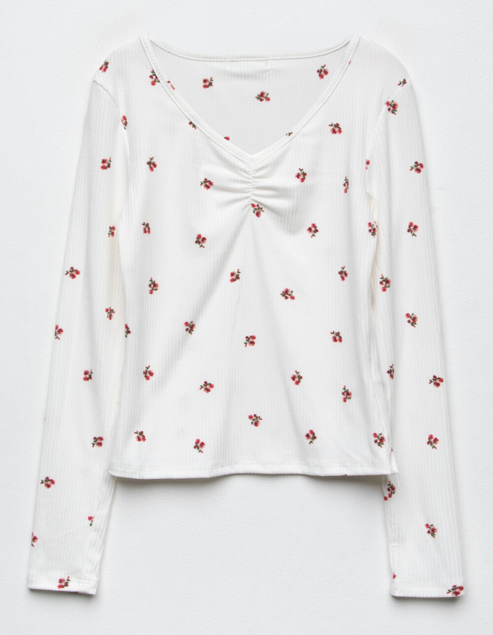 FULL TILT Ditsy Rib Cinch Girls Cream Top CRMCO Tillys