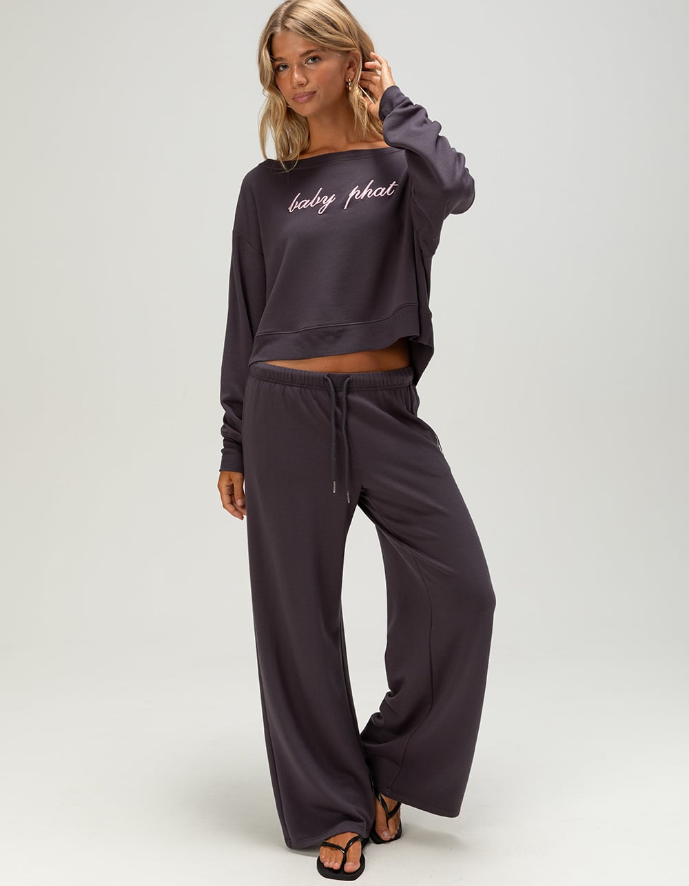 BABY PHAT Wide Leg Womens Sweatpants - GUNMETAL