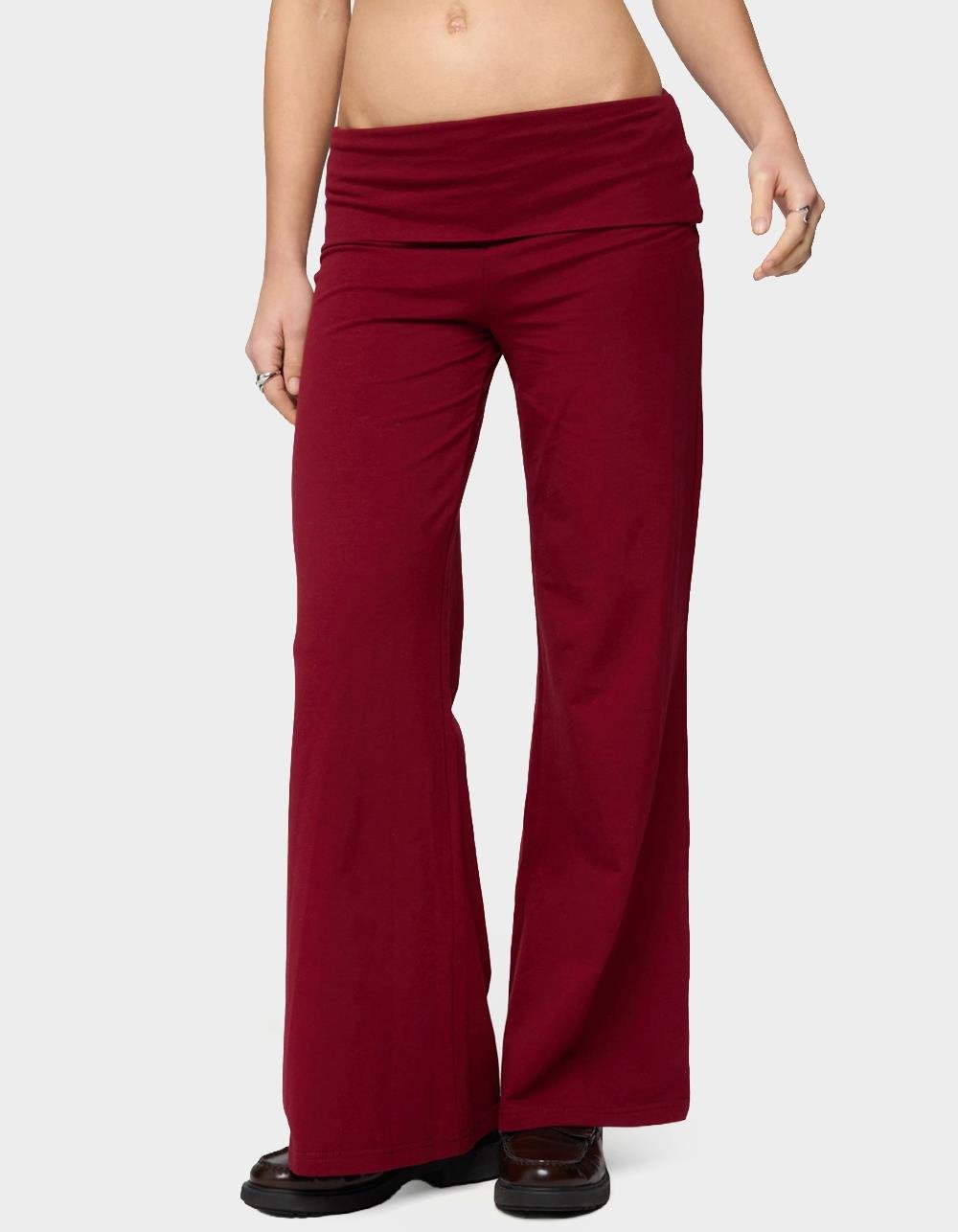 EDIKTED Petite Wide Leg Fold Over Pants - DK RED