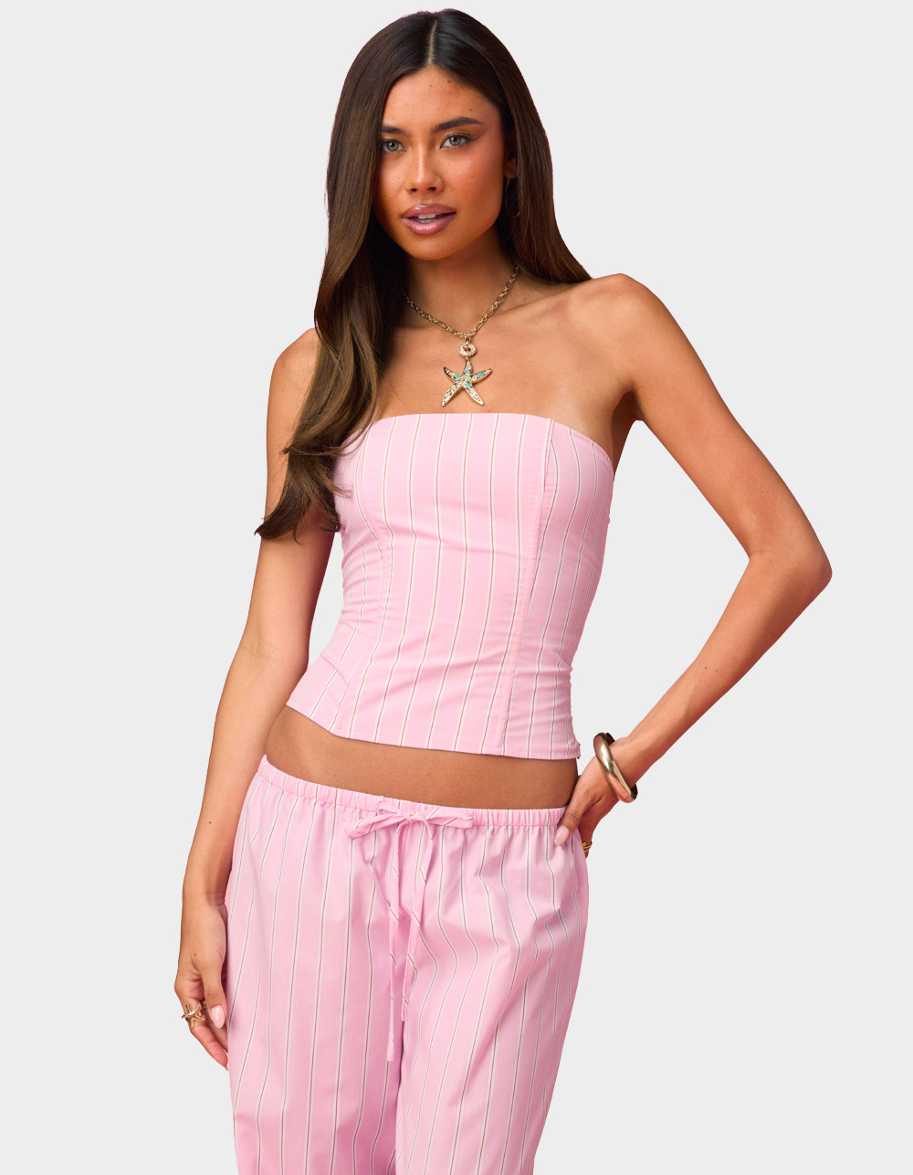 EDIKTED Barbie™ Icon Striped Strapless Corset - PINK