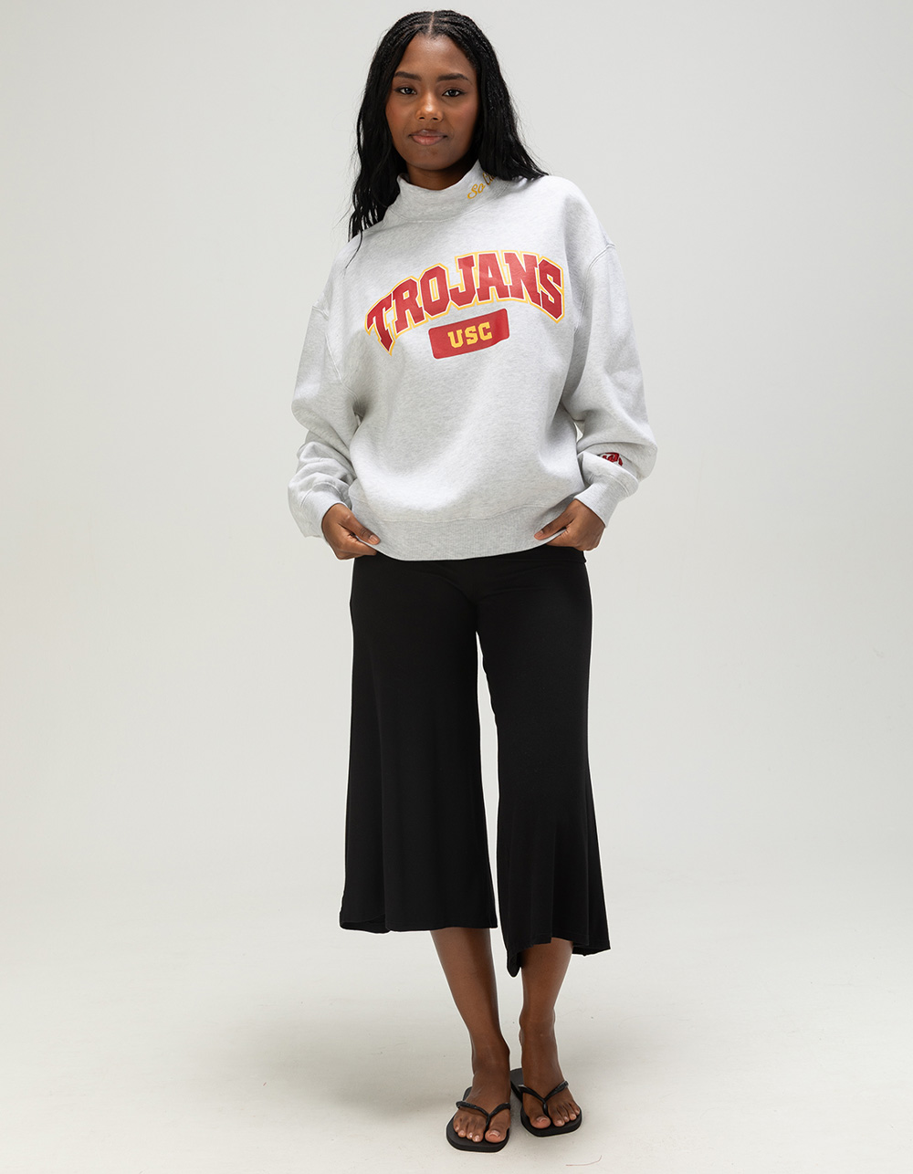 THE WILD COLLECTIVE USC Womens Mock Neck Sweatshirt - HEATHER GRAY