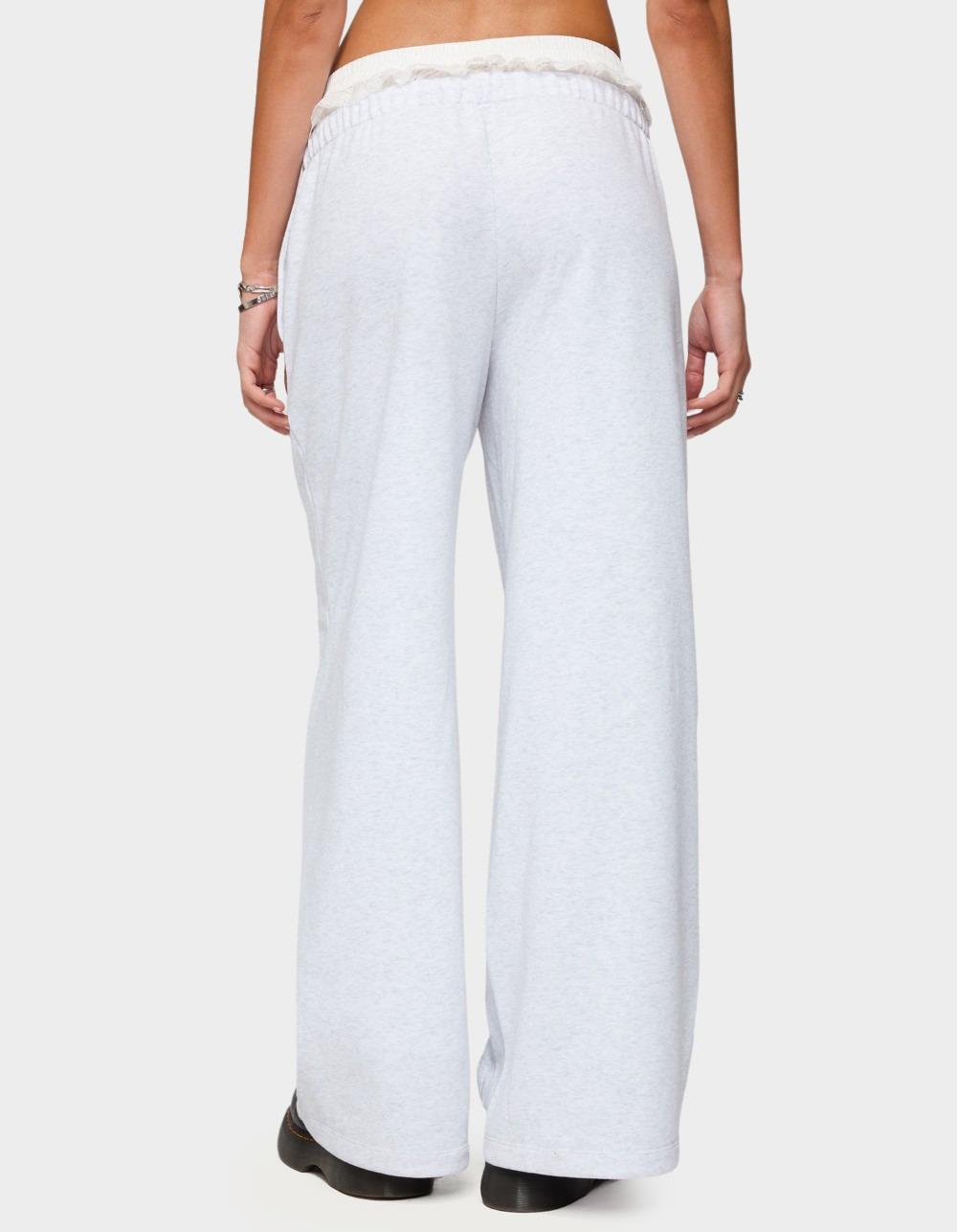 EDIKTED Tamia Peekaboo Ruffle Lace Sweatpants - GRAY
