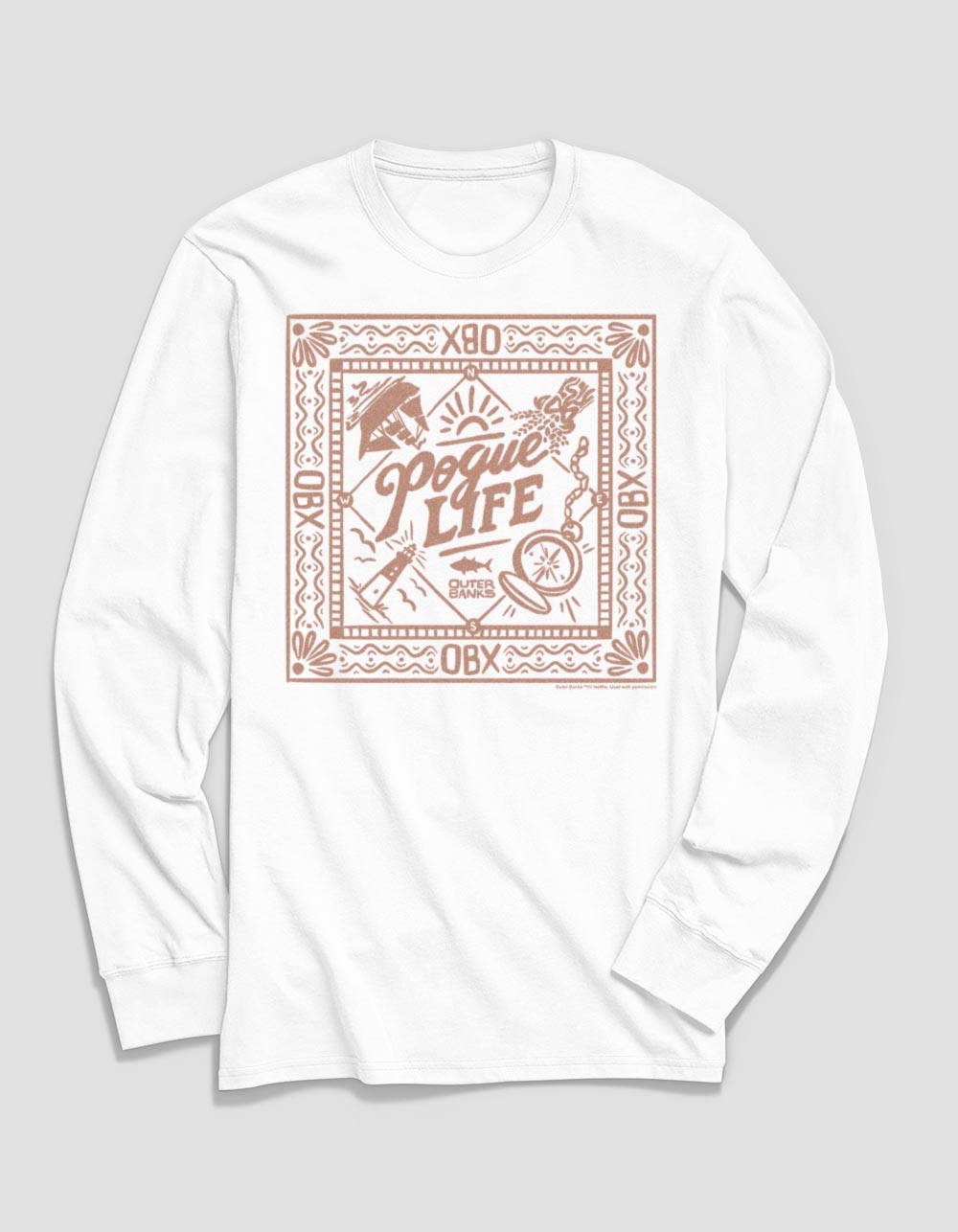 OUTER BANKS Square Badge Unisex Long Sleeve Tee - WHITE