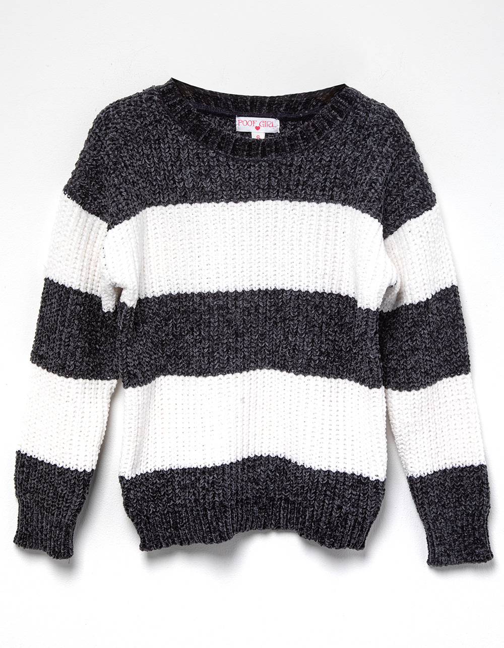 POOF Stripe Girls Crewneck Sweater - GRAY | Tillys