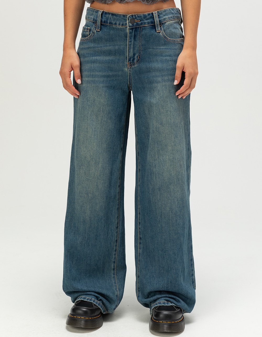 RSQ Womens Mid Rise Wide Leg Jeans - TINTED DENIM