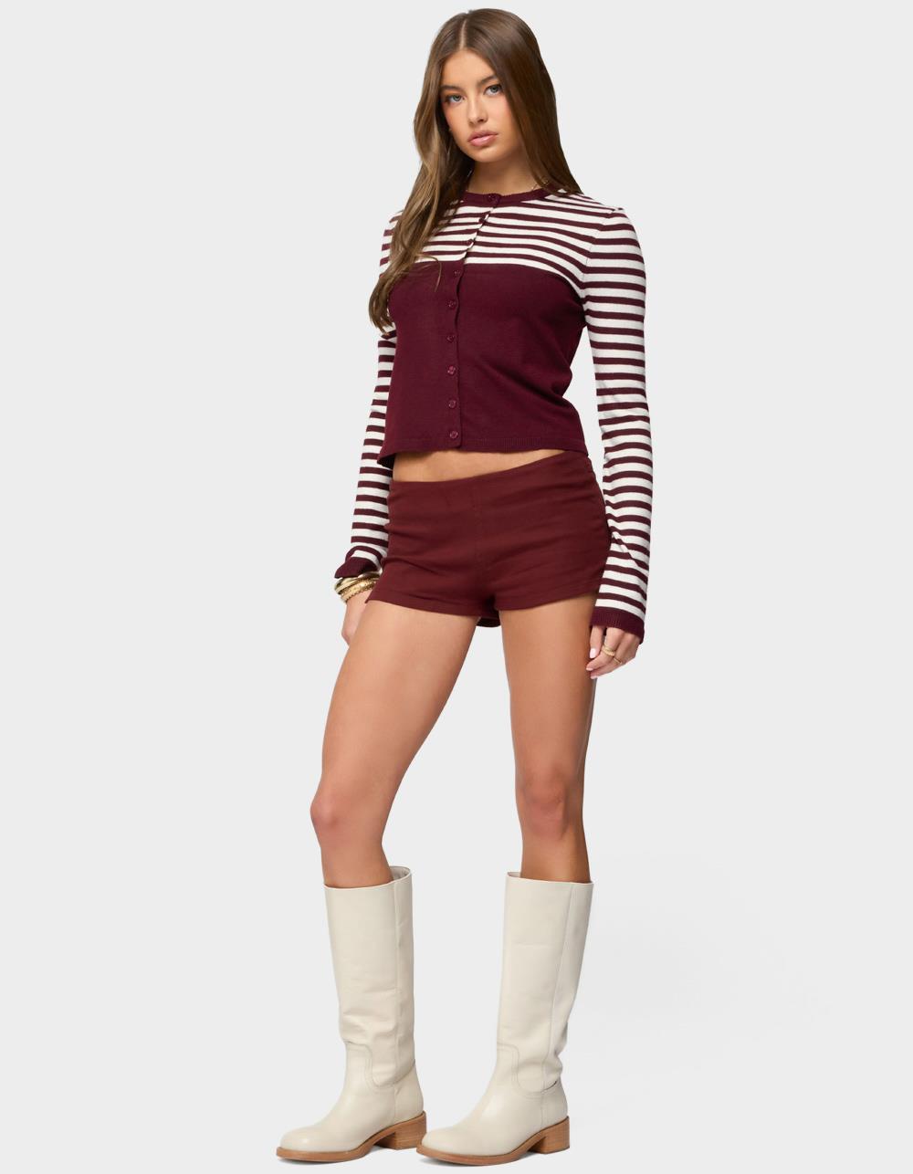 EDIKTED Goni Stripey Knit Cardigan - DK RED