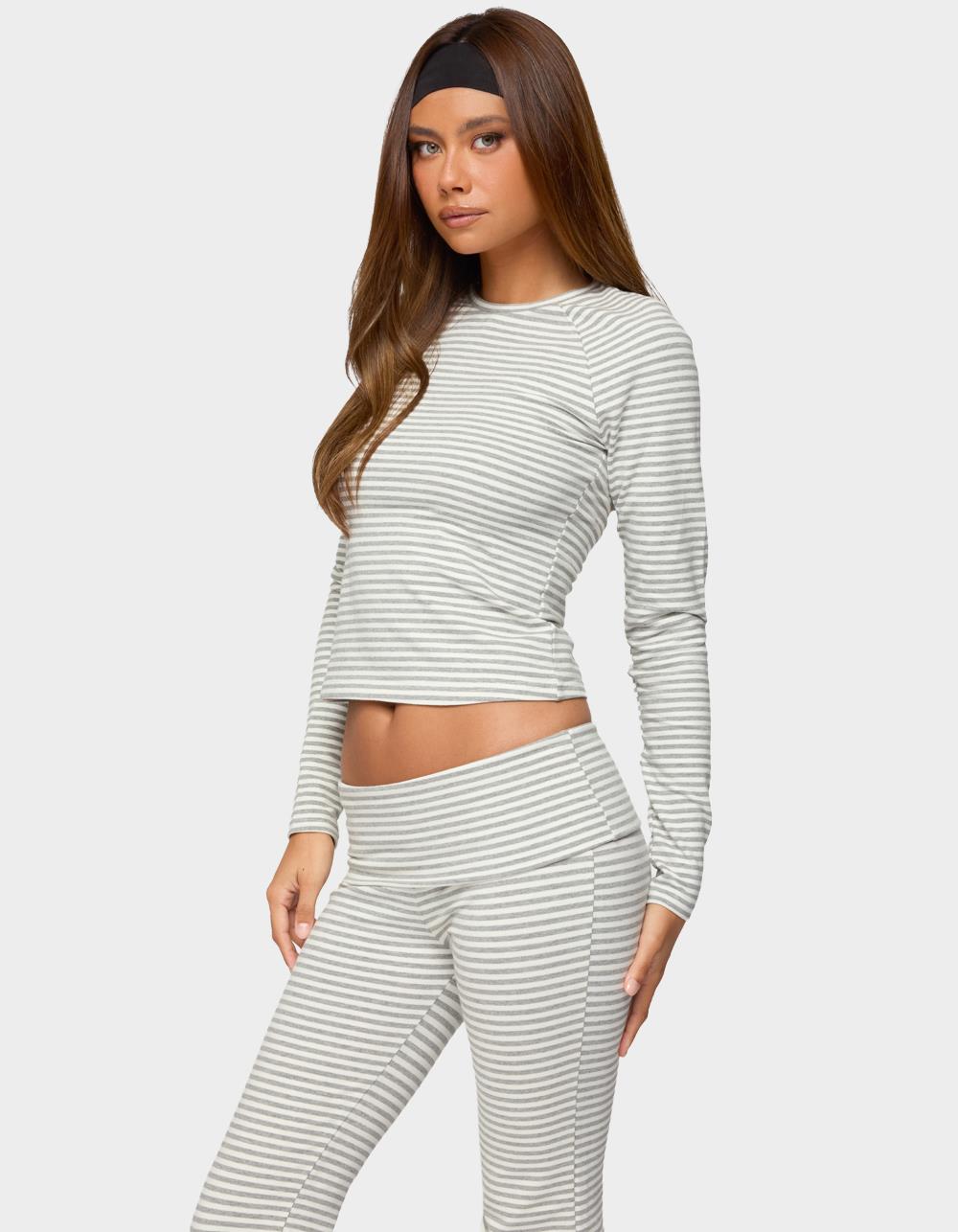 EDIKTED Kaeli Stripey Long Sleeve Tee - GRAY