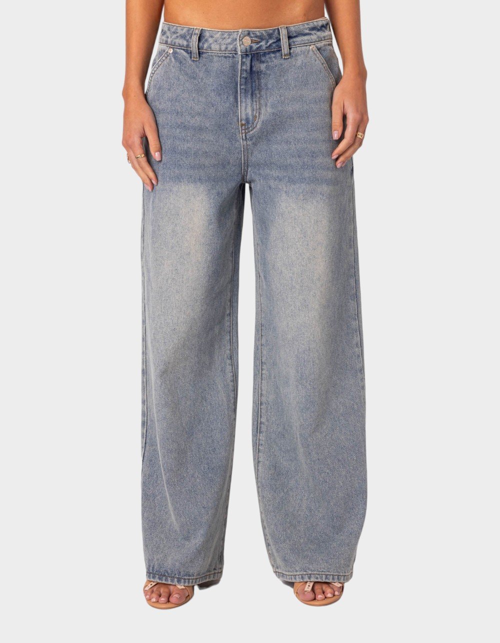 EDIKTED Myla Washed Wide Leg Jeans - BLUE