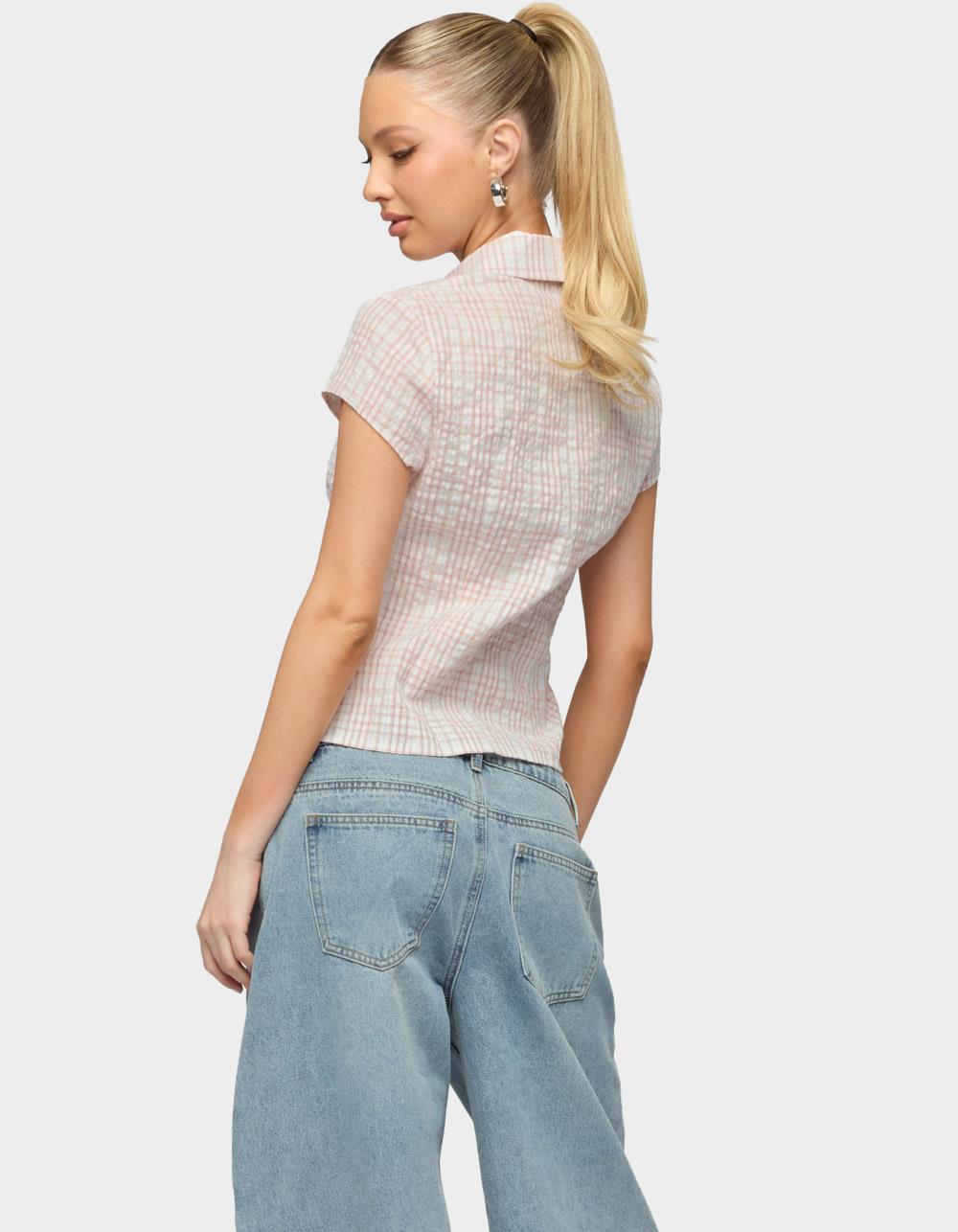 EDIKTED Naiah Plaid Tailored Button Up Shirt - LIGHT PINK