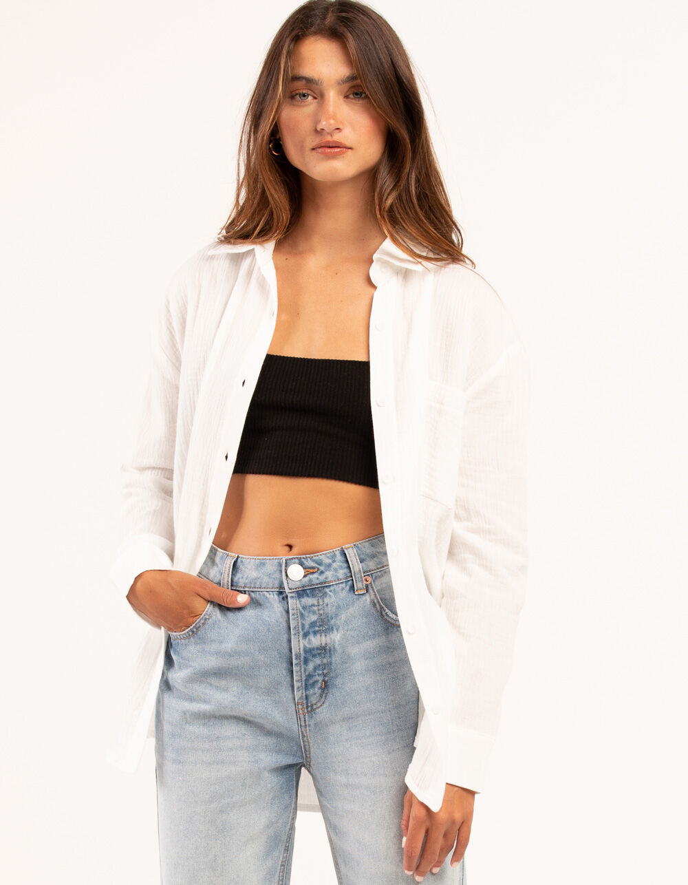 RSQ Solid Texture Womens Camp Shirt - WHITE | Tillys