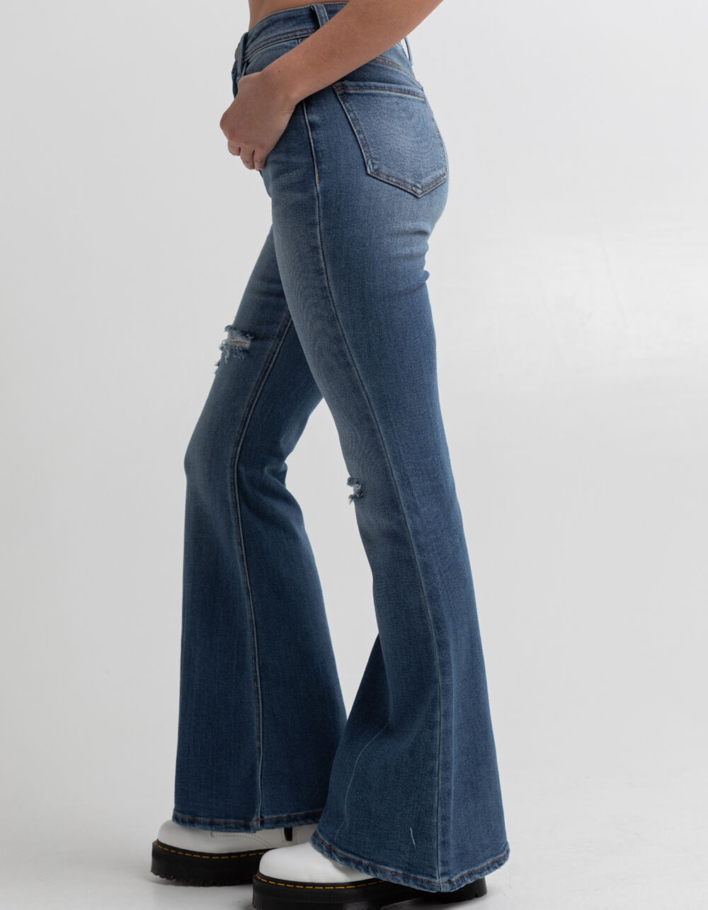 CELLO Womens Stretch Destroy Flare Jeans - MEDIUM WASH | Tillys