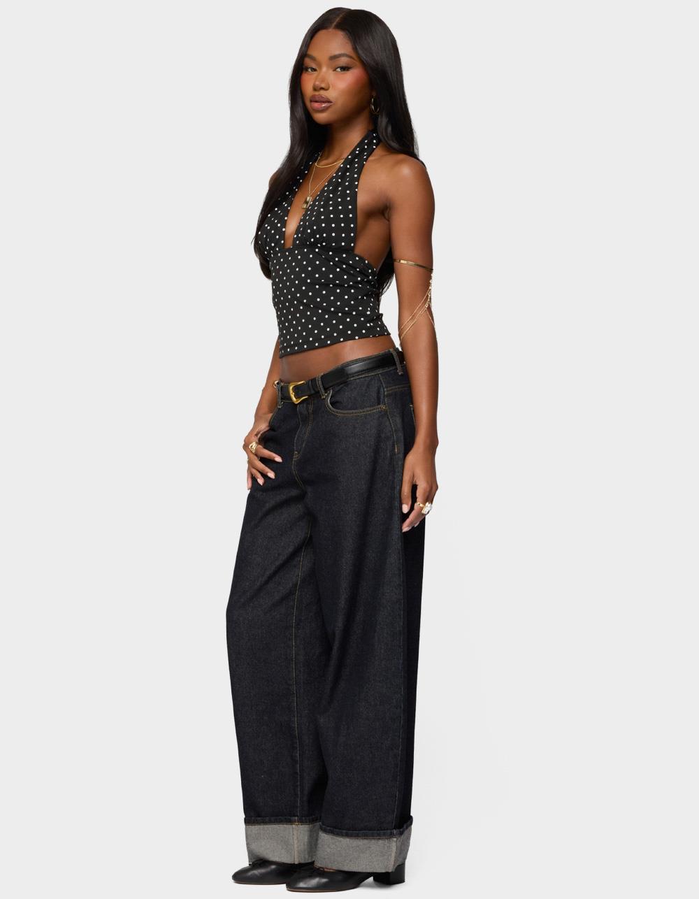 EDIKTED Blaire Polka Dot Halter Top - BLACK