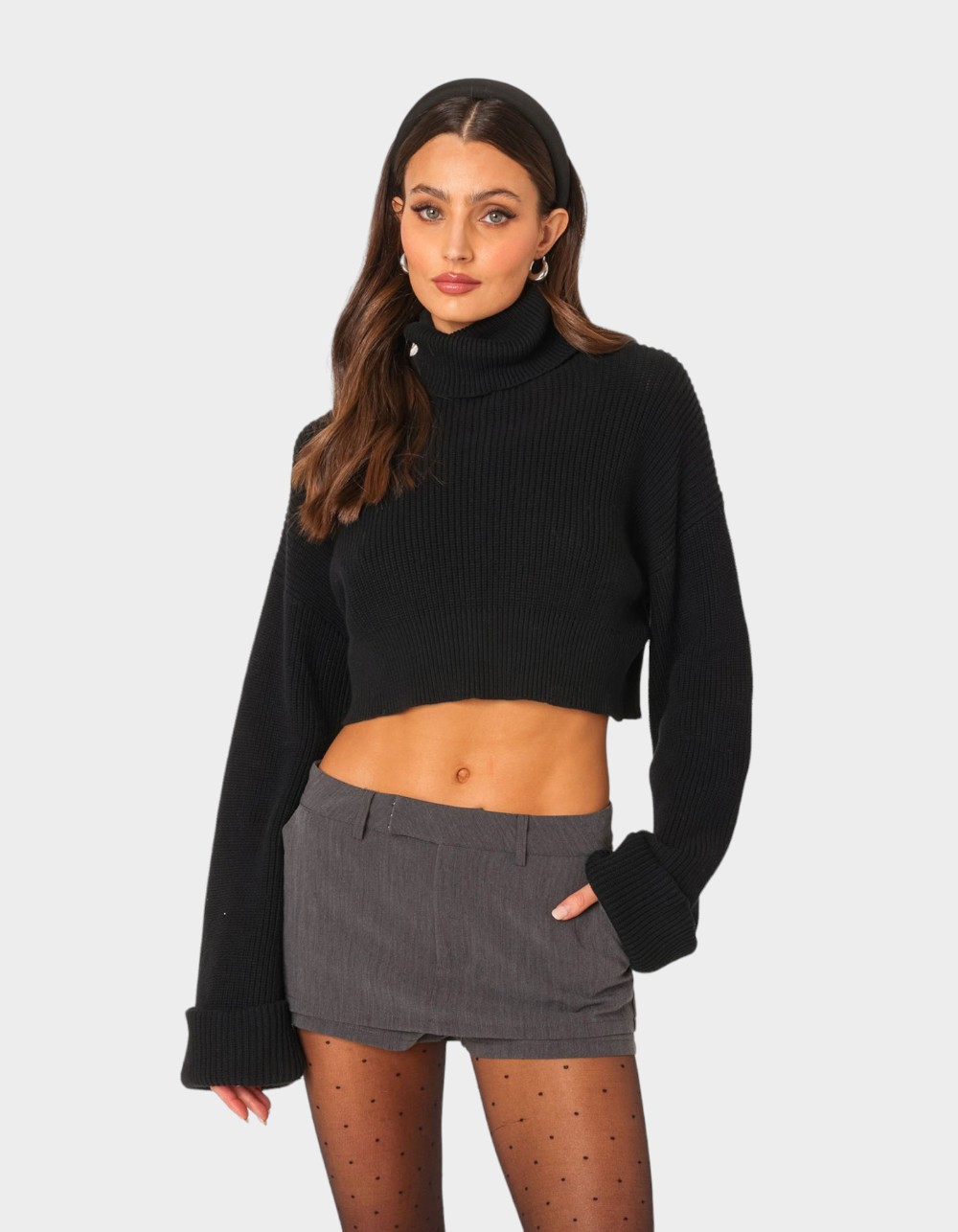 EDIKTED Oversized Turtle Neck Cropped Sweater - BLACK | Tillys