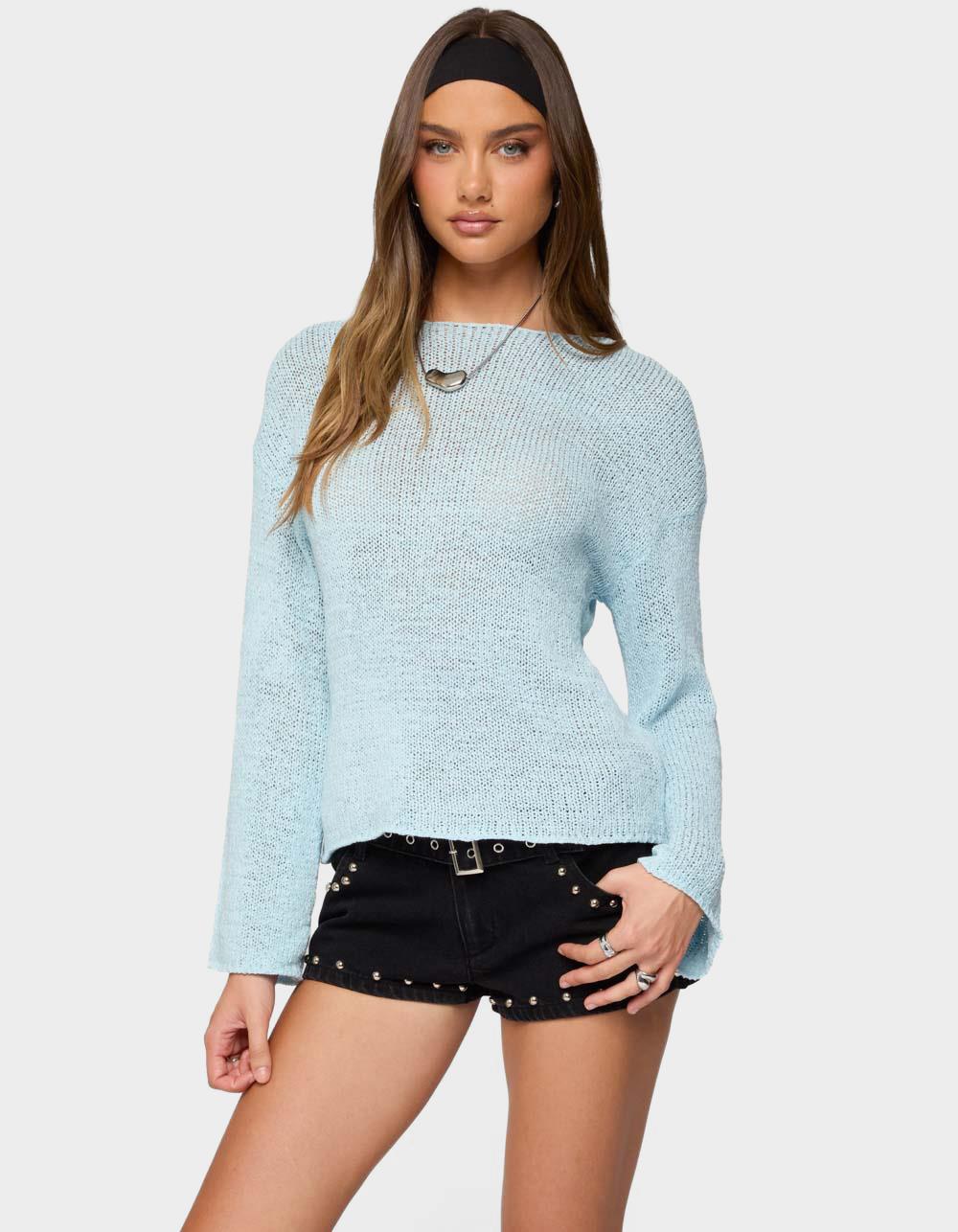 トップス LITTLE BEDROOM damage alert knit EDIKTED Drop Shoulder Light Knit Sweater - LIGHT BLUE - XS | Tillys