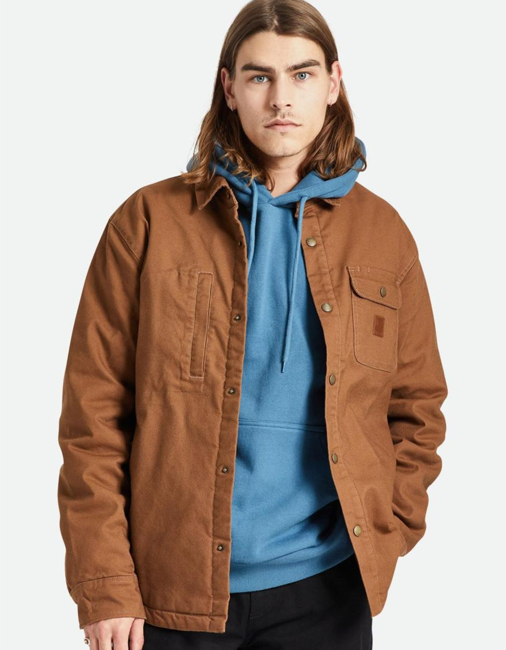 BRIXTON Builders Stretch Mens Flannel Lined Jacket - BROWN
