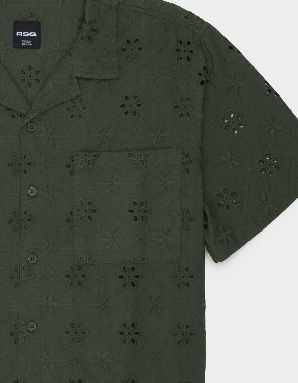 RSQ Mens Eyelet Button Up Shirt - OLIVE
