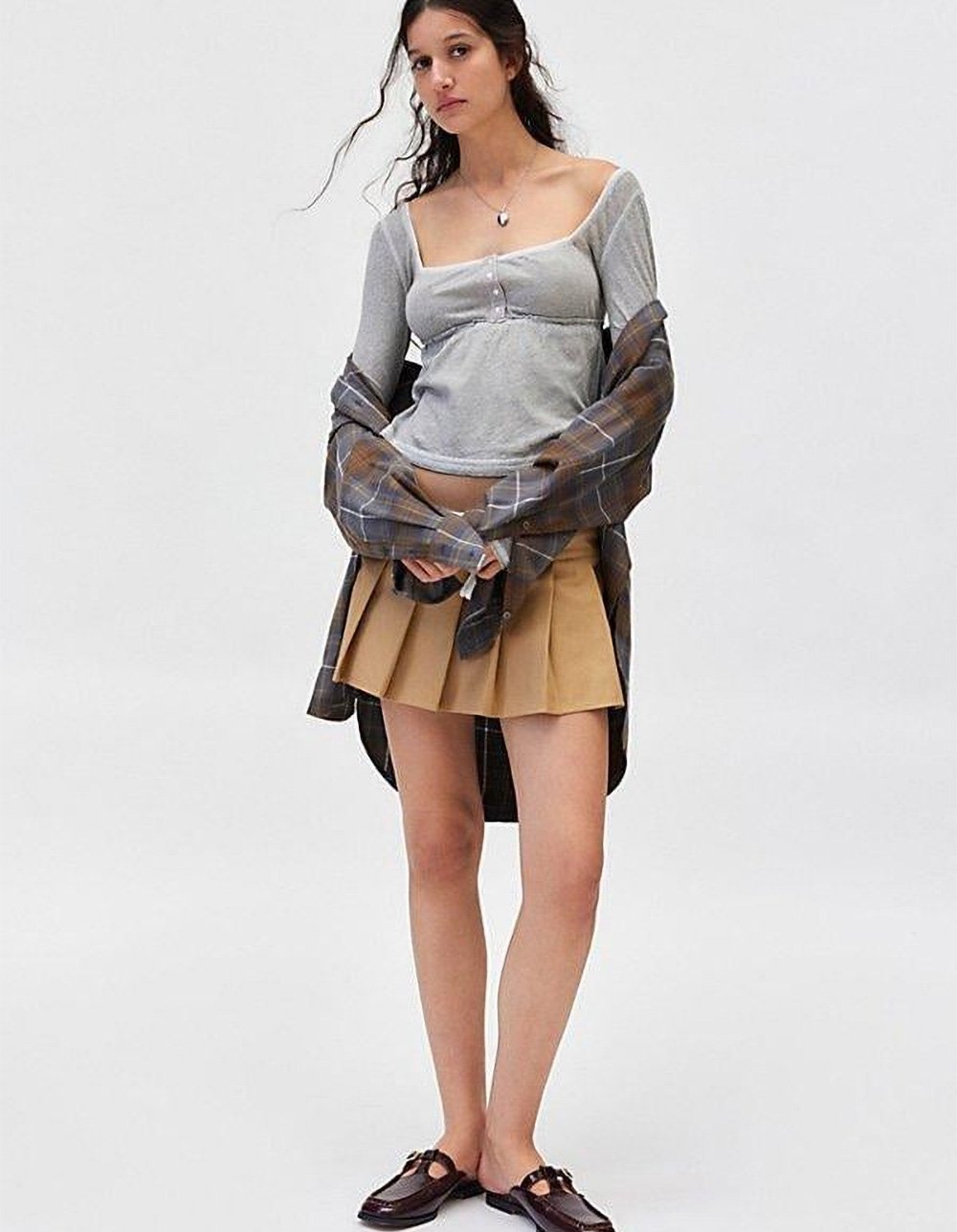 BDG Urban Outfitters Brittney Womens Long Sleeve Babydoll Top - HEATHER GRAY