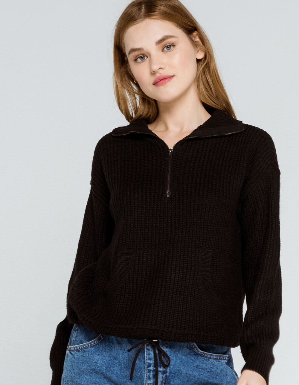 Half Zip Womens Black Pullover Sweater 