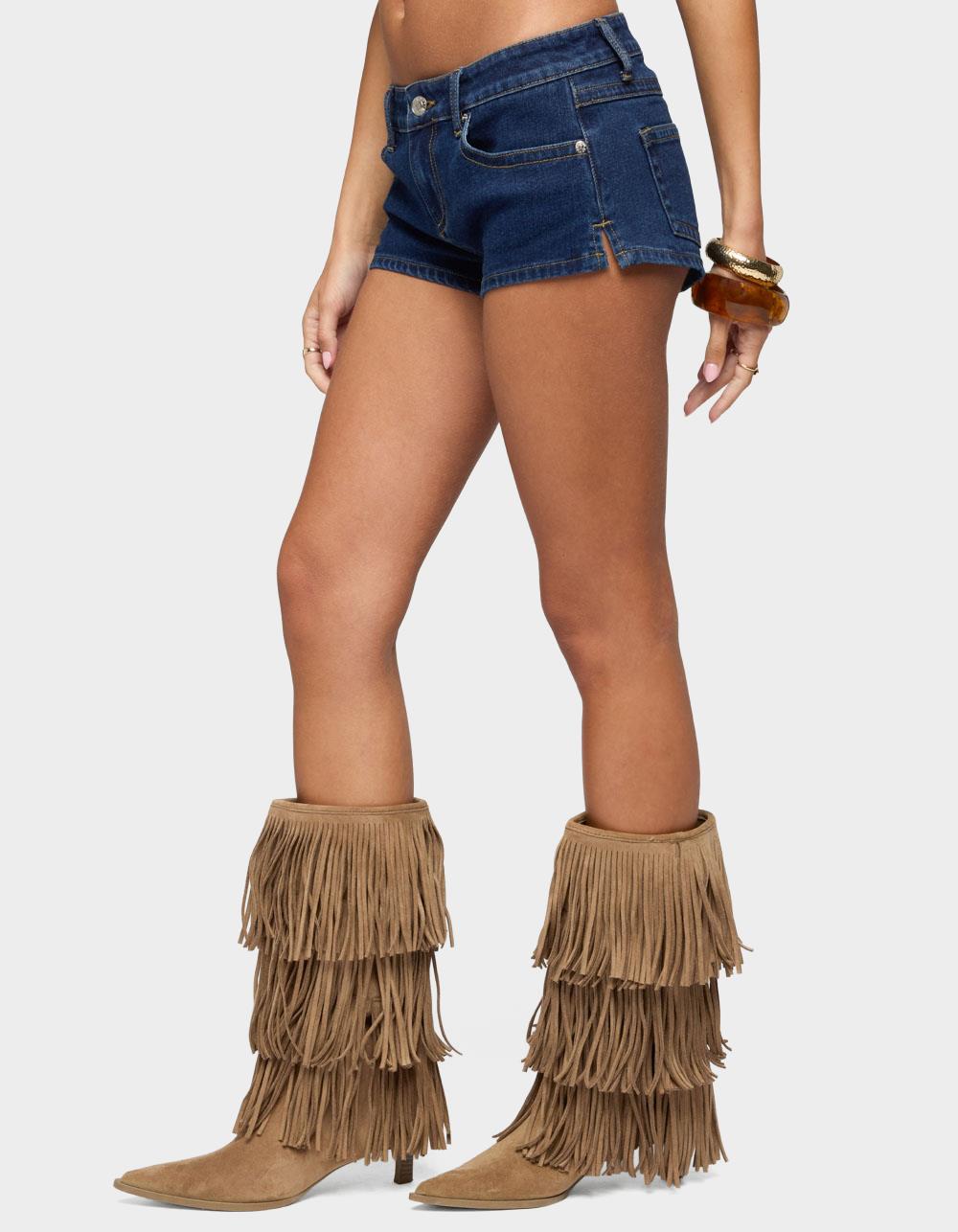 EDIKTED Jagger Low Rise Denim Shorts - DARK BLUE