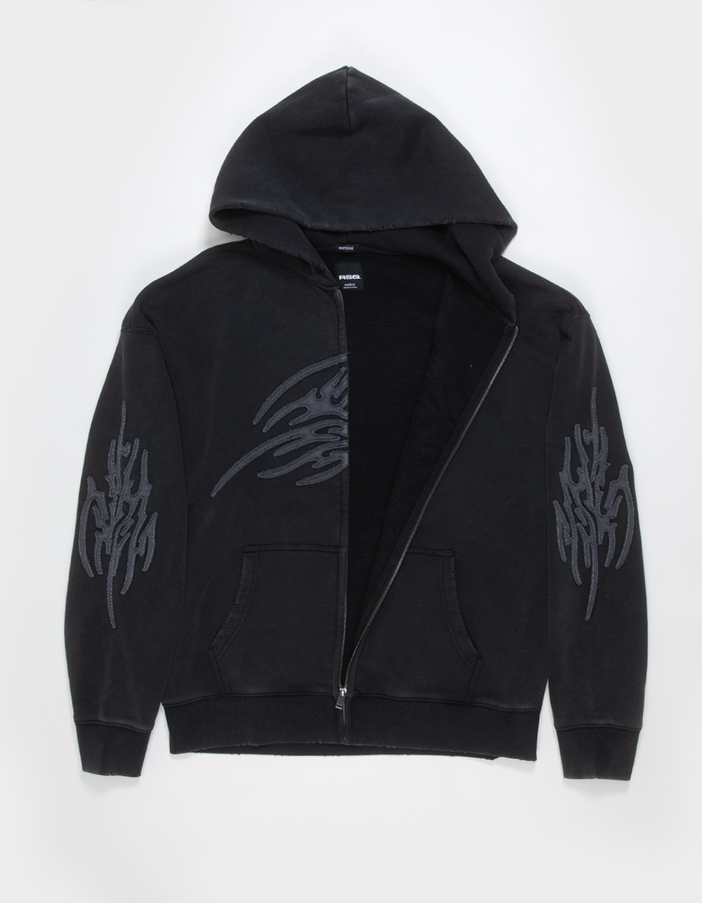 RSQ Mens Zip-Up Hoodie - WASHED BLACK