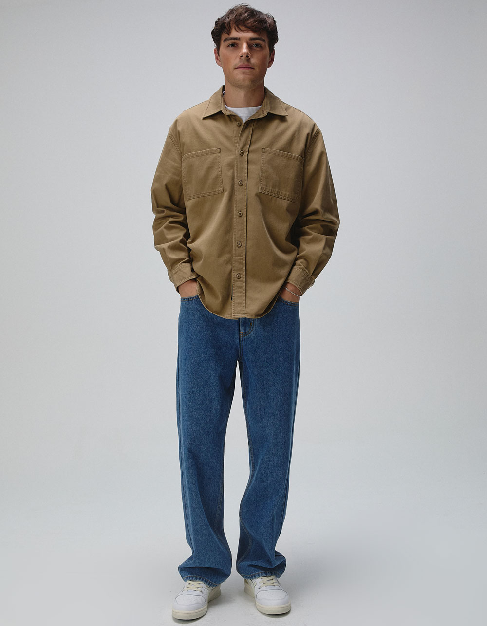 RSQ Mens Oversized Washed Twill Shirt - TAN