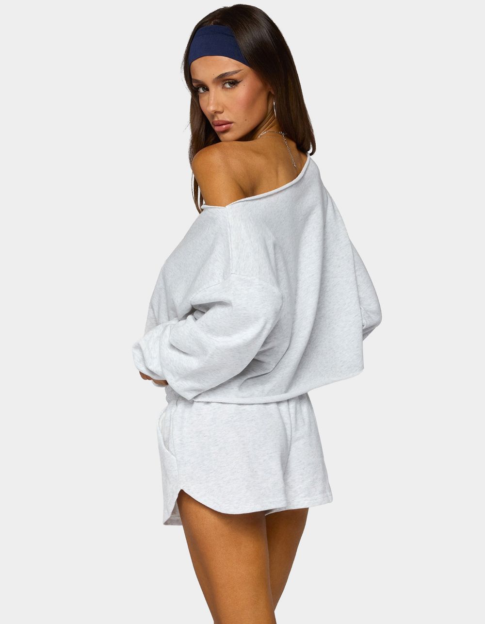 EDIKTED Kordelia Off Shoulder Sweatshirt - LIGHT GRAY