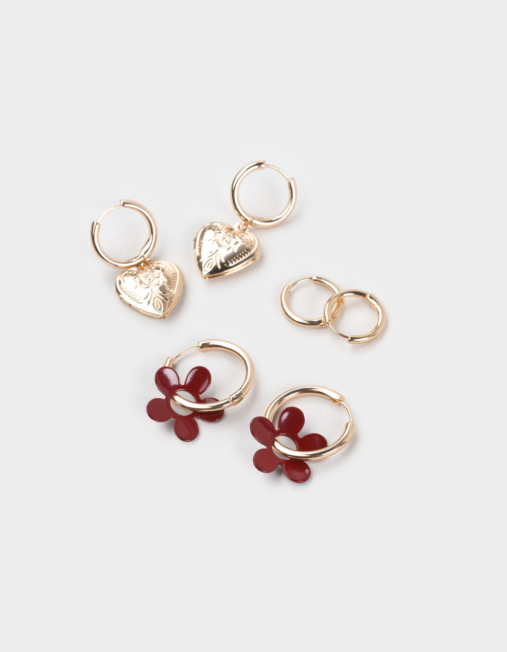 FULL TILT 3 Pack Flower/Heart Earrings - GOLD