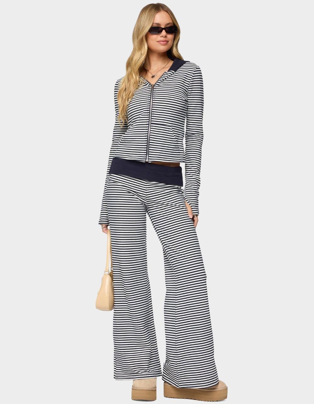 EDIKTED Meggy Striped Zip Up Hoodie - NAVY