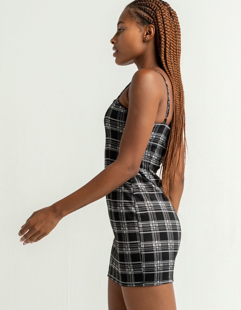 FULL TILT Plaid Knit Black Slip Dress BLACK Tillys