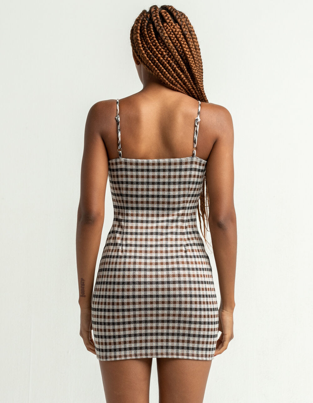 FULL TILT Plaid Knit Taupe Slip Dress TAUPE Tillys