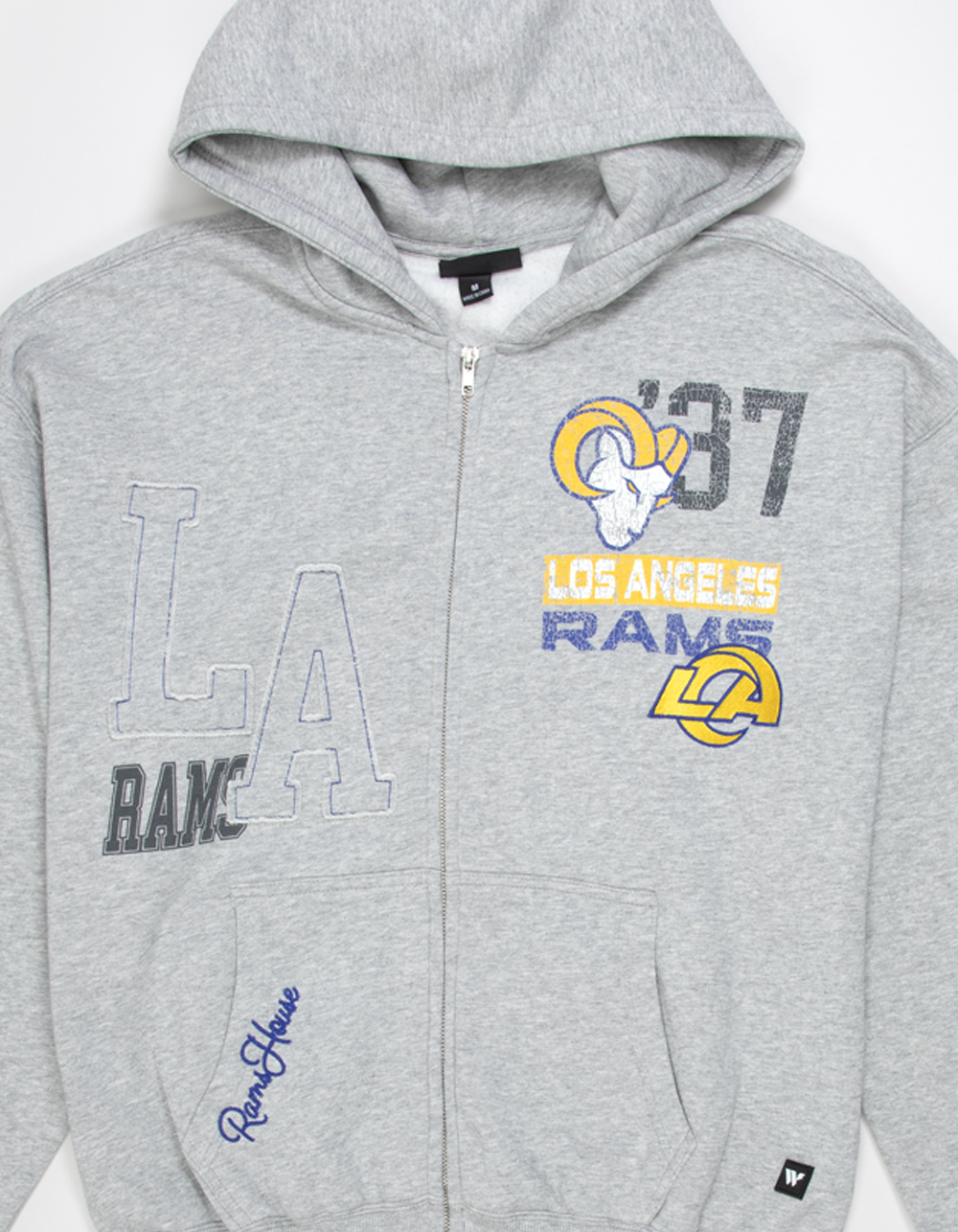 THE WILD COLLECTIVE Los Angeles Rams Mens Zip-Up Hoodie - HEATHER GRAY