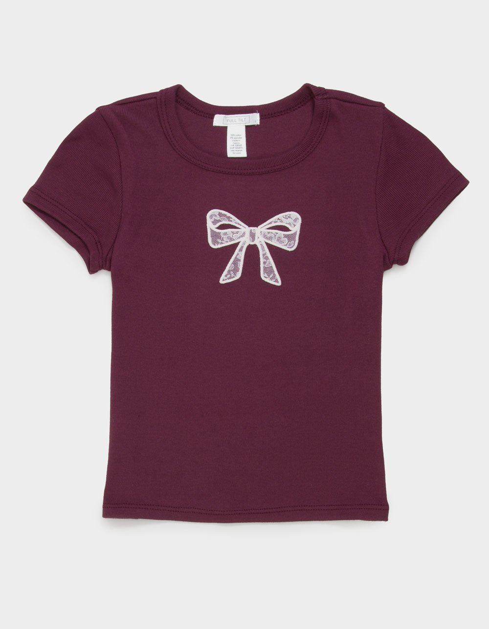 Full Tilt Lace Bow Girls Baby Tee - BURGUNDY
