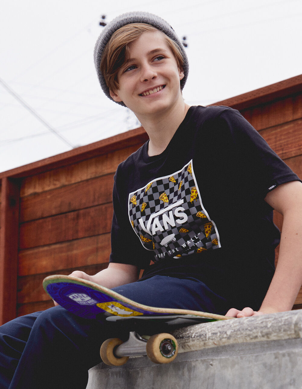 VANS Print Box Pizza Boys Black T-Shirt 