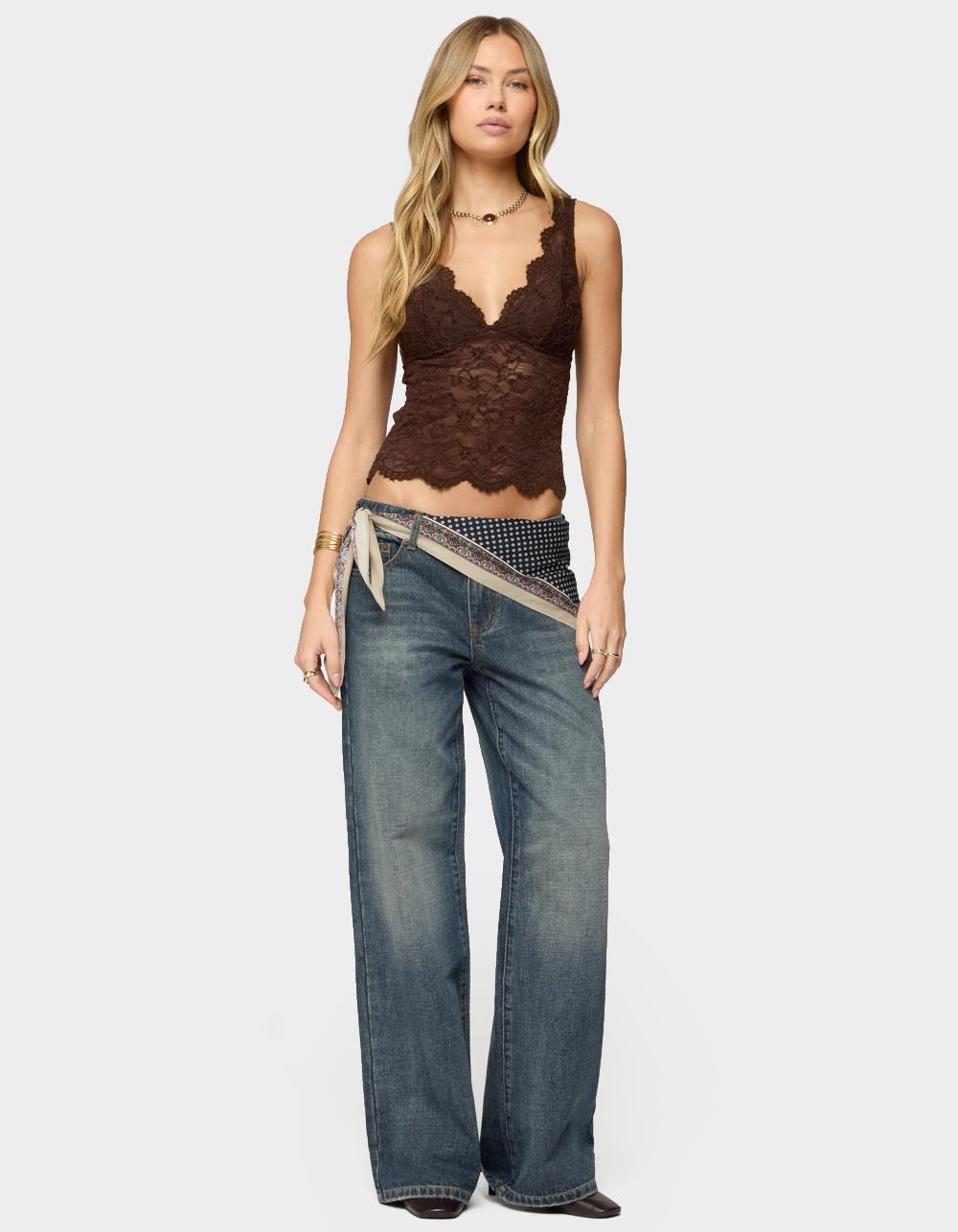 EDIKTED Della Waist Scarf Low Rise Baggy Jeans - BLUE