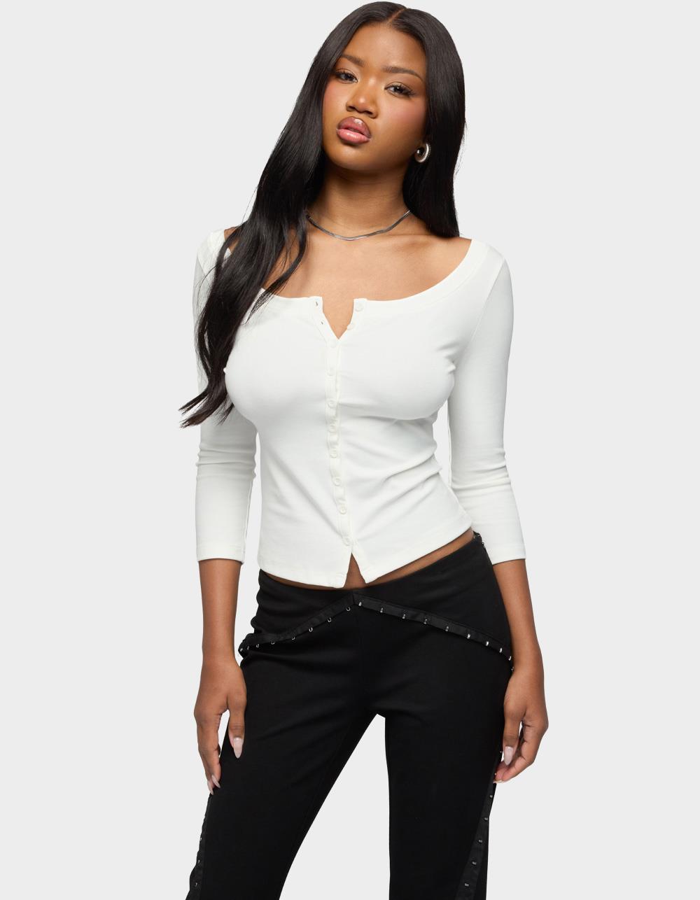 EDIKTED Iklara Button Up Top - WHITE