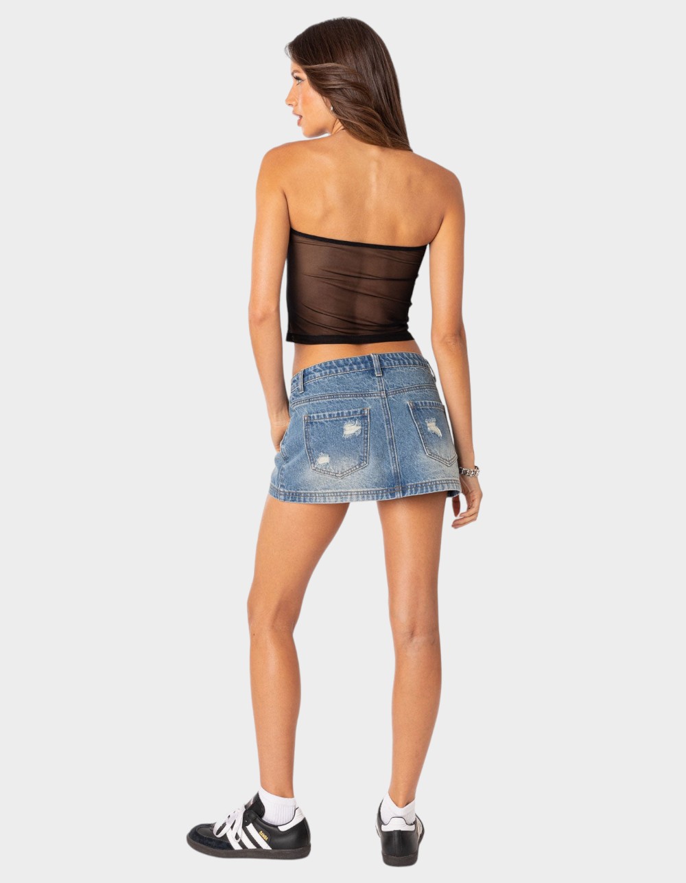 EDIKTED Distressed Denim Mini Skirt - BLUE
