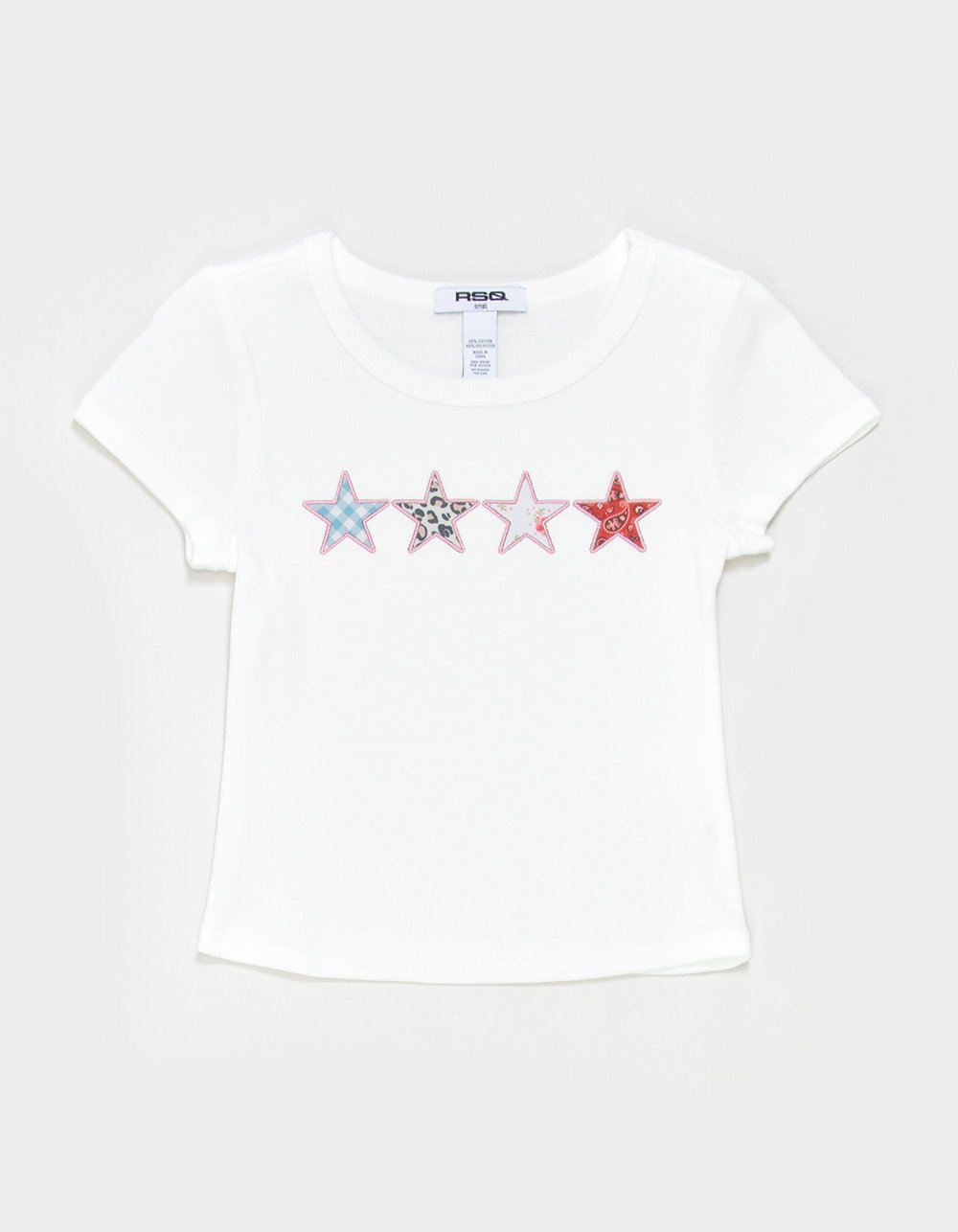 RSQ Girls Star Patchwork Tee - WHITE