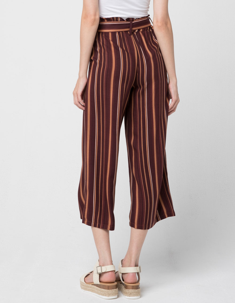 SKY AND SPARROW Stripe Crop Womens Wide Leg Pants - BURGUNDY COMBO | Tillys