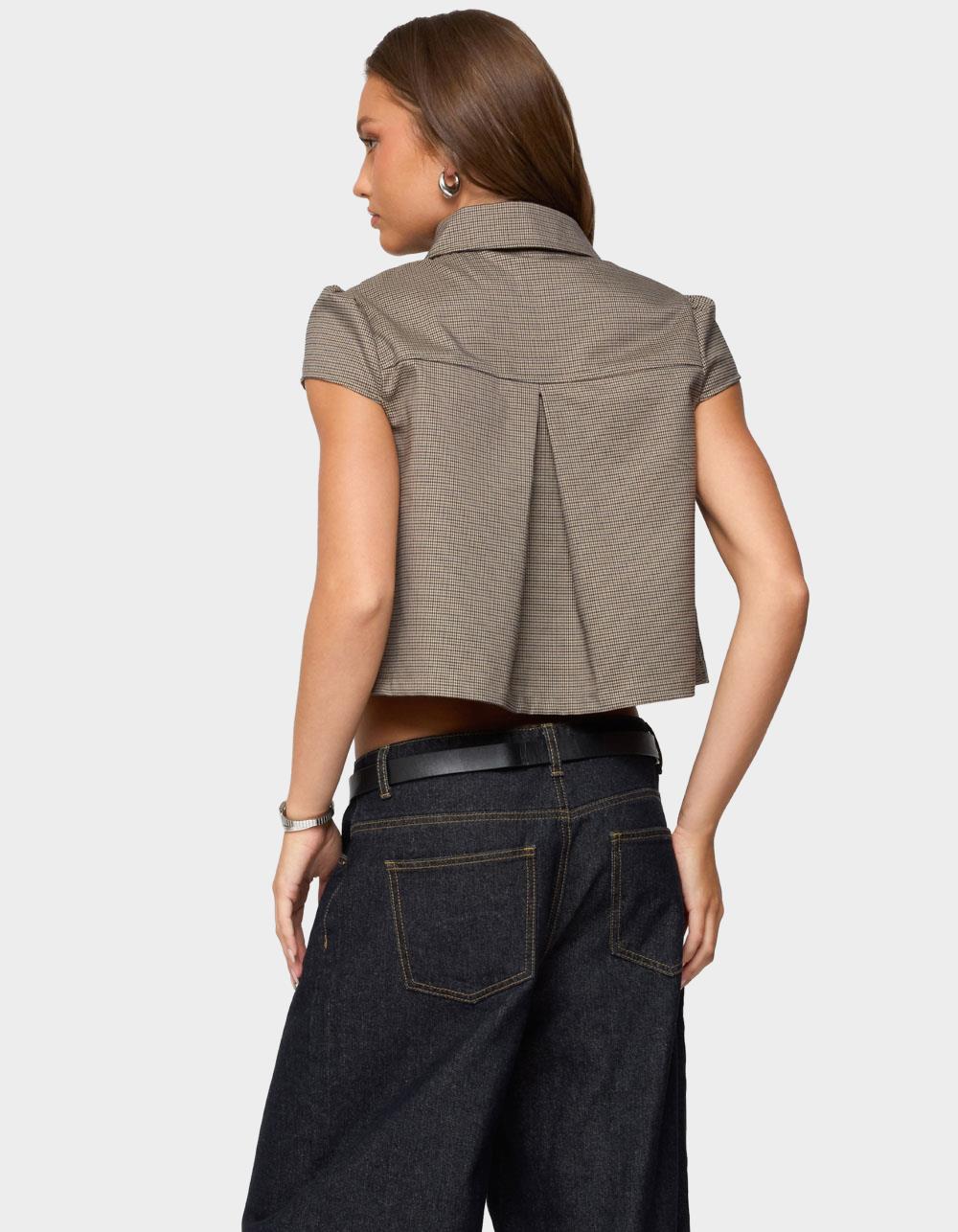 EDIKTED Haislee Plaid Tailored Shirt - GRAY