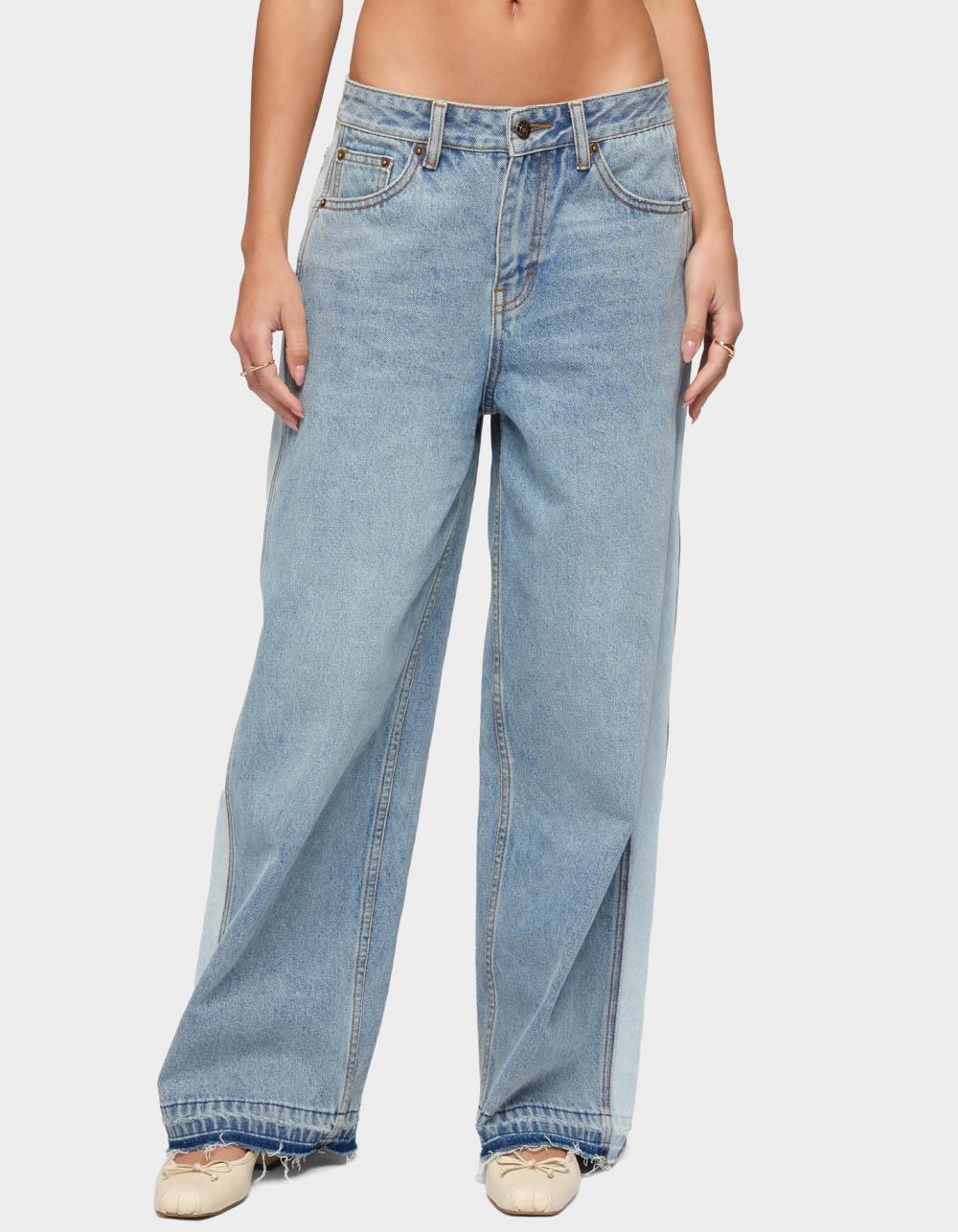 EDIKTED Cailin Contrast Panel Low Rise Baggy Jeans - BLUE