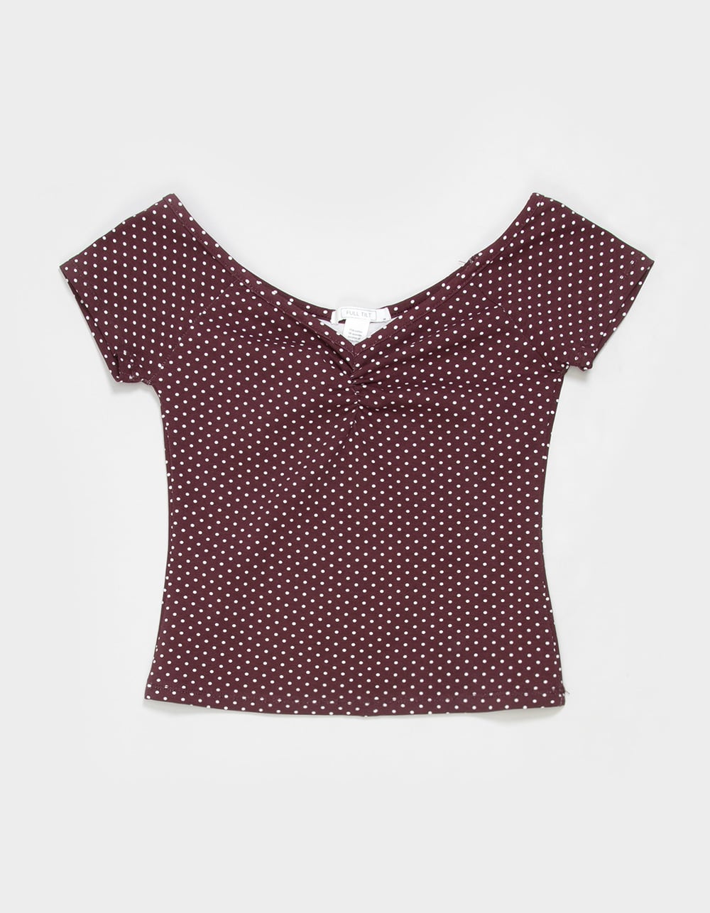 FULL TILT Off The Shoulder Girls Polka Dot Top - BURGUNDY COMBO