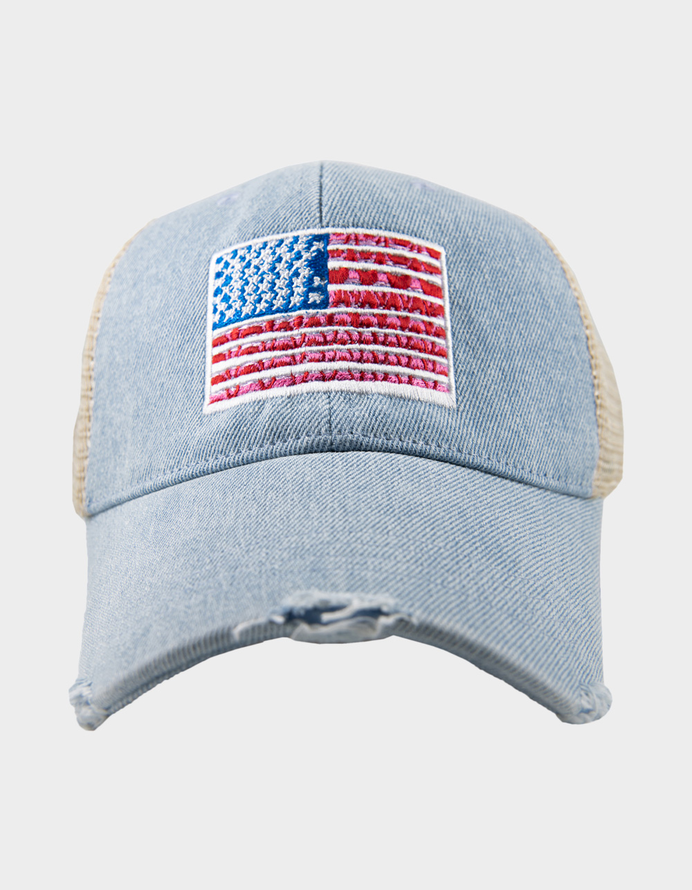 KATYDID American Flag Trucker Hat - LIGHT BLUE