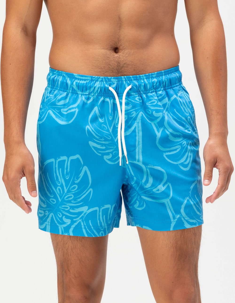RSQ Mens Trop Leaves Swim Shorts - MEDIUM BLUE