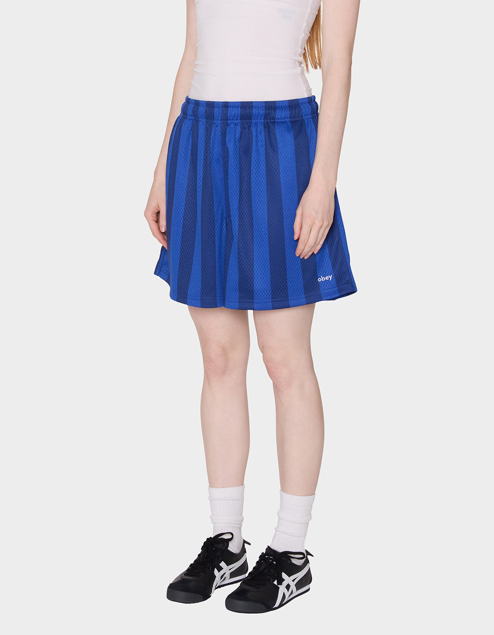 OBEY Bounds Mesh Stripe Womens Shorts - MEDIUM BLUE