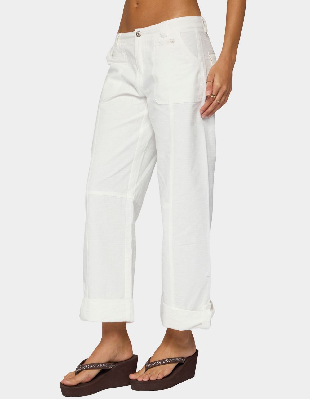 EDIKTED Odettia Sheer Cotton Pants - WHITE
