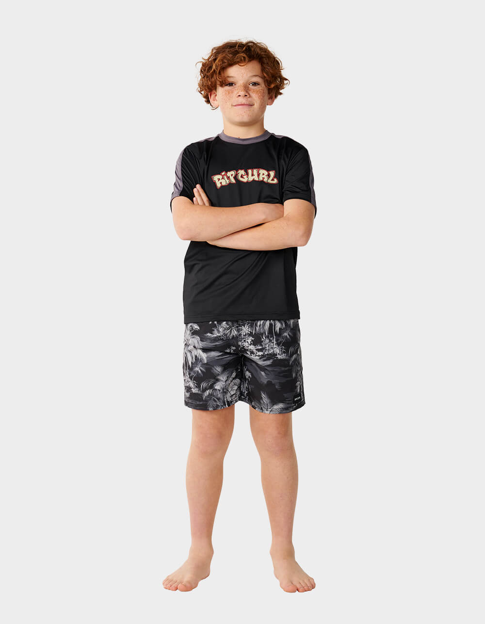 RIP CURL Surf Shack Panel UPF Boys Short Sleeve Tee - BLACK