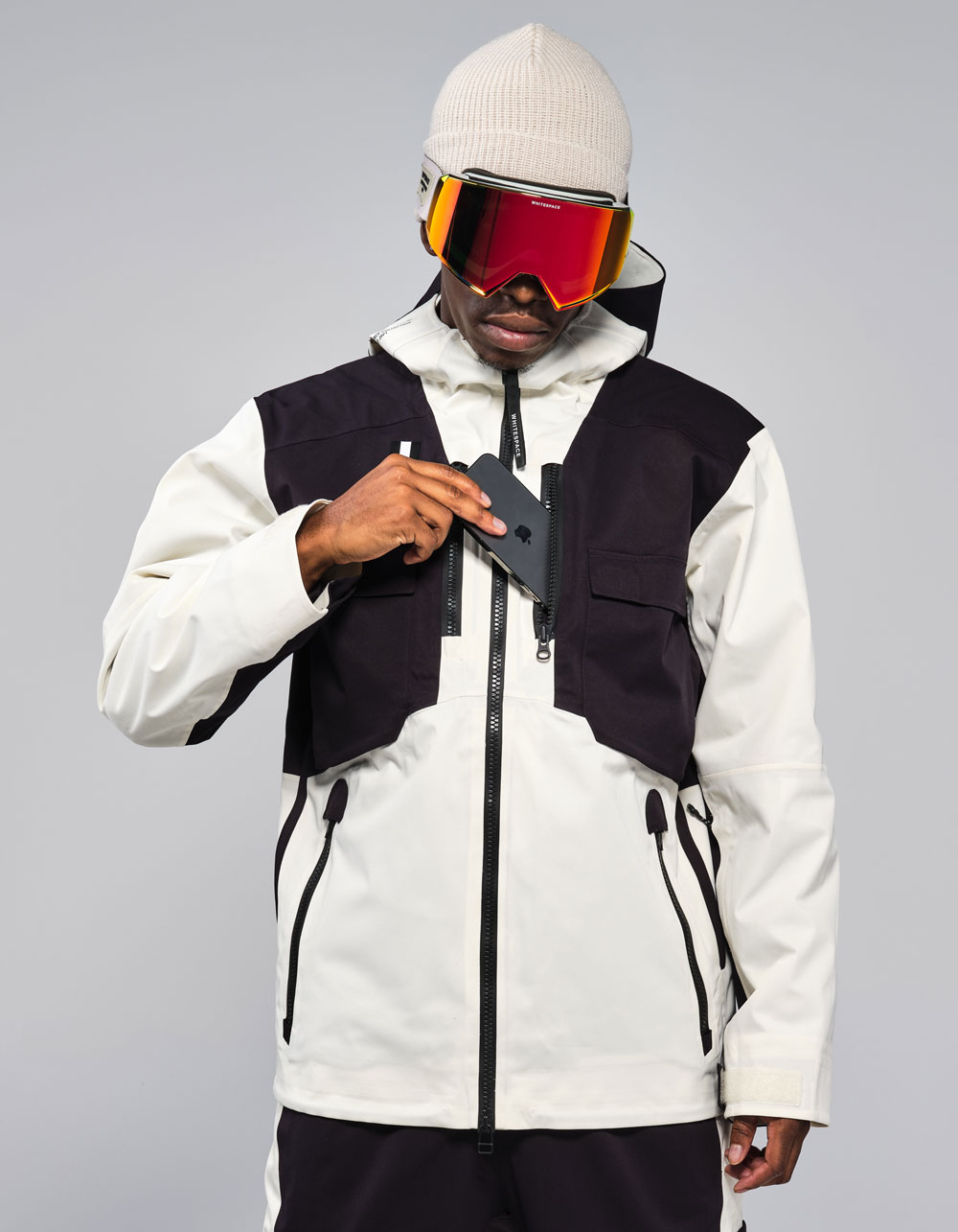 WHITESPACE 2L Cargo Mens Insulated Snow Jacket - WHT/BLK