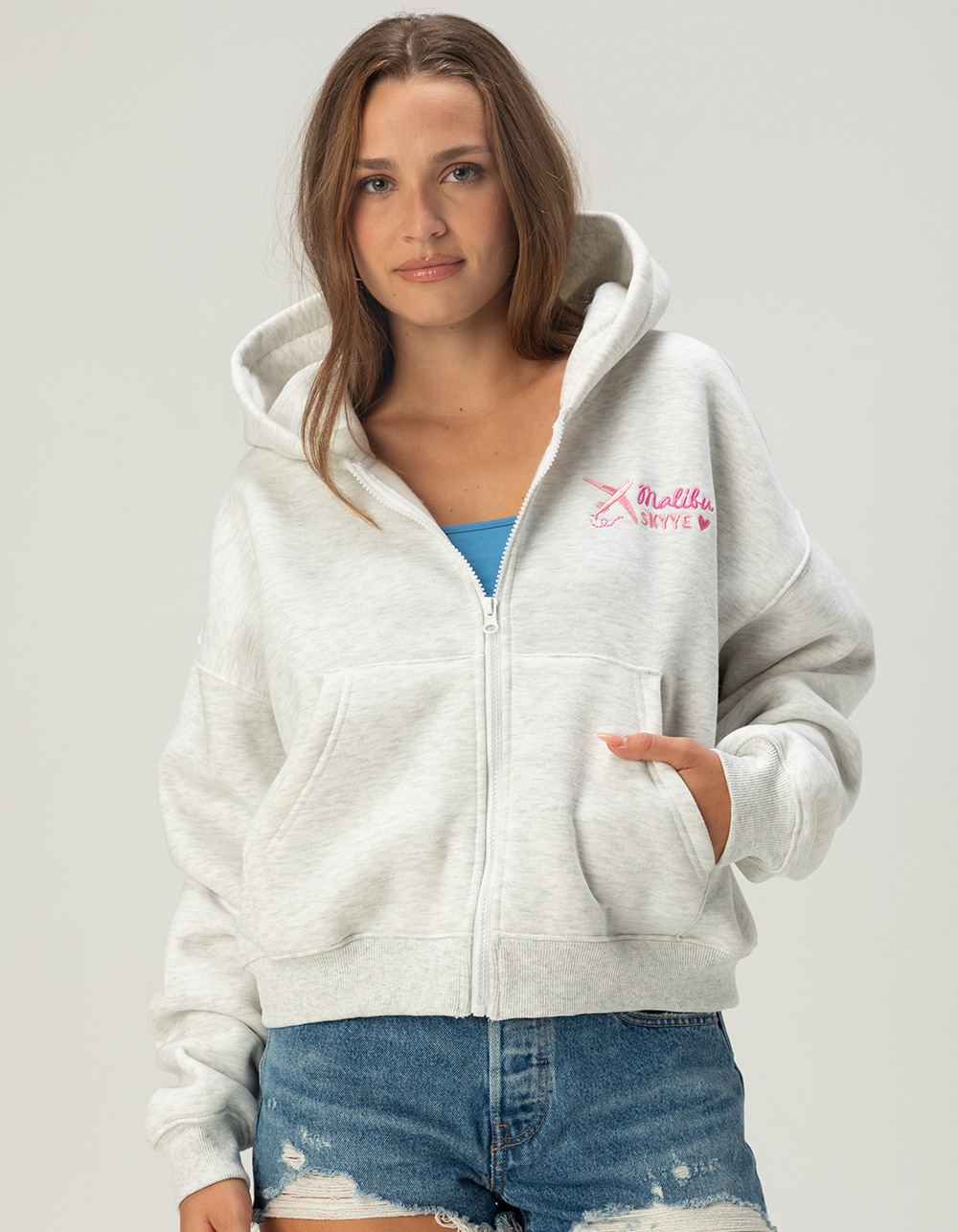 MALIBU SKYYE Feel Alive Womens Zip-Up Hoodie - HEATHER GRAY